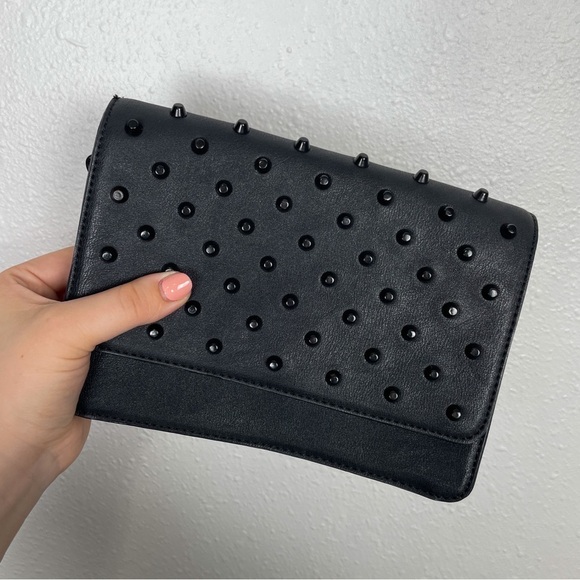 Gianni Binni black studded crossbody/ clutch purse with polka dot interior - Picture 1 of 13